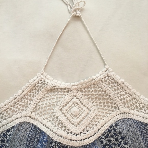 Blue Halter Top with Crocheted detail! - Picture 2 of 4